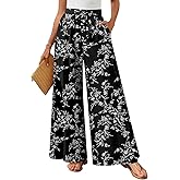 Anyhold Womens Wide Leg Lounge Pants Loose High Waisted Pants Drawstring Casual Work Palazzo Trousers with Pockets