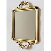 Schonee Rectangle Vintage Mirror Tray, Decorative Dresser Organizer for Perfume Makeup and Jewelry, Vanity Serving Tray for Party Gathering, 15.4 inch x 9.8 inch (Golden)