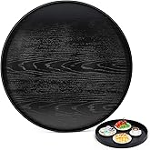 Jinei Large Round Serving Tray 24 x 24 Inch Black Solid Wood Tea Tray for Ottoman for Home, Office, Tea House, Bar, Food, Snack, Table, Breakfast Serve, Decorative