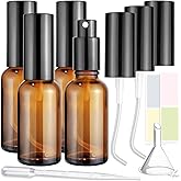 4-Pack 30ml/1oz Amber Glass Spray Bottles for Fine Mist | with 2 Extra Nozzles, Refillable Essential Oil & Toner Bottles Set,