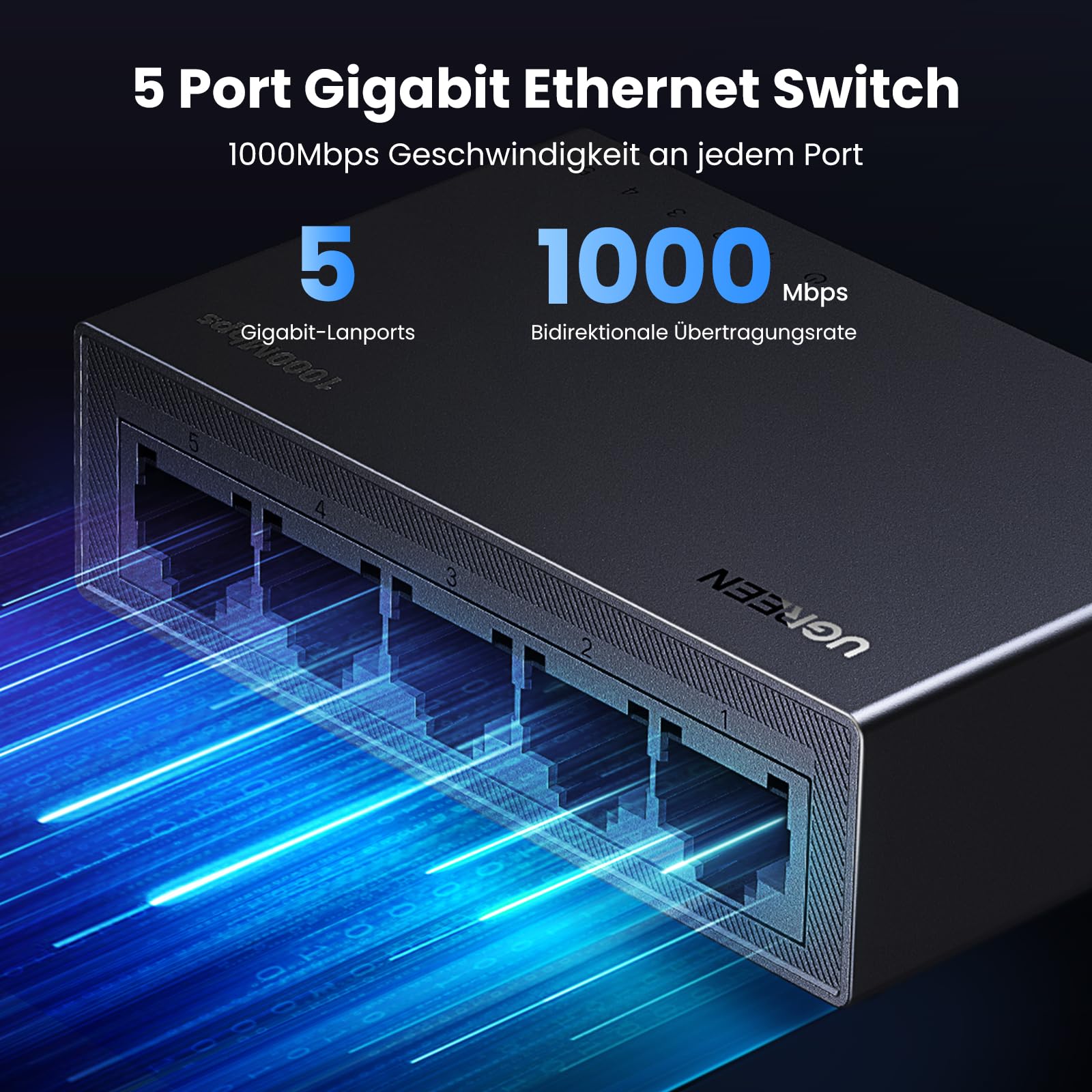 UGREEN LAN Switch 5-Port Netzwerk Switch Gigabit Switch automatische Geschwindigkeit von 10/100/1000Mbps, Duplexanpassung, Plug-und-Play, Ethernet Switch für TV/Laptop/Switch/Router/Monitor 3