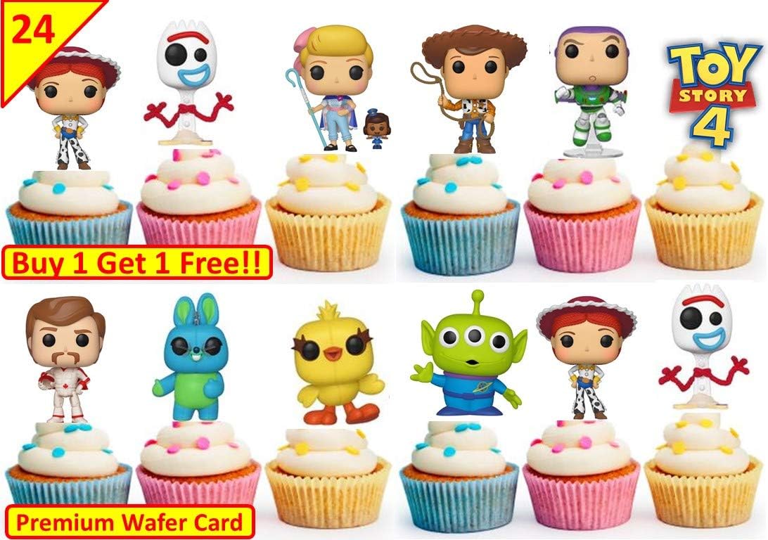 40 Toy Story 4 Edible Cup Cake Toppers Wafer Fairy Kids Birthday Party Stand UP