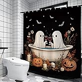 GPGHE Halloween Decorations Shower Curtain Ghost Pumpkin Bat Holiday Retro Bath Curtain Sets with 12 Hooks 71x71 Inch