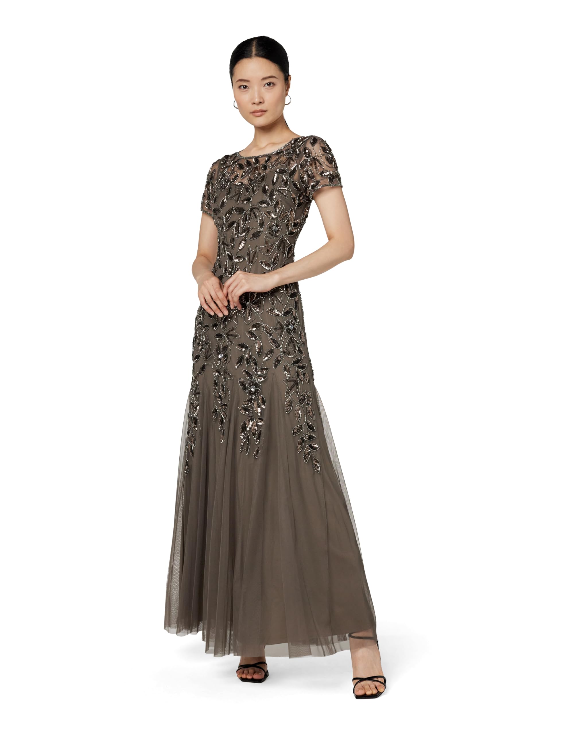 Photo 1 of Adrianna Papell Women's Floral Beaded Godet Gown, Lead, 14 Grey