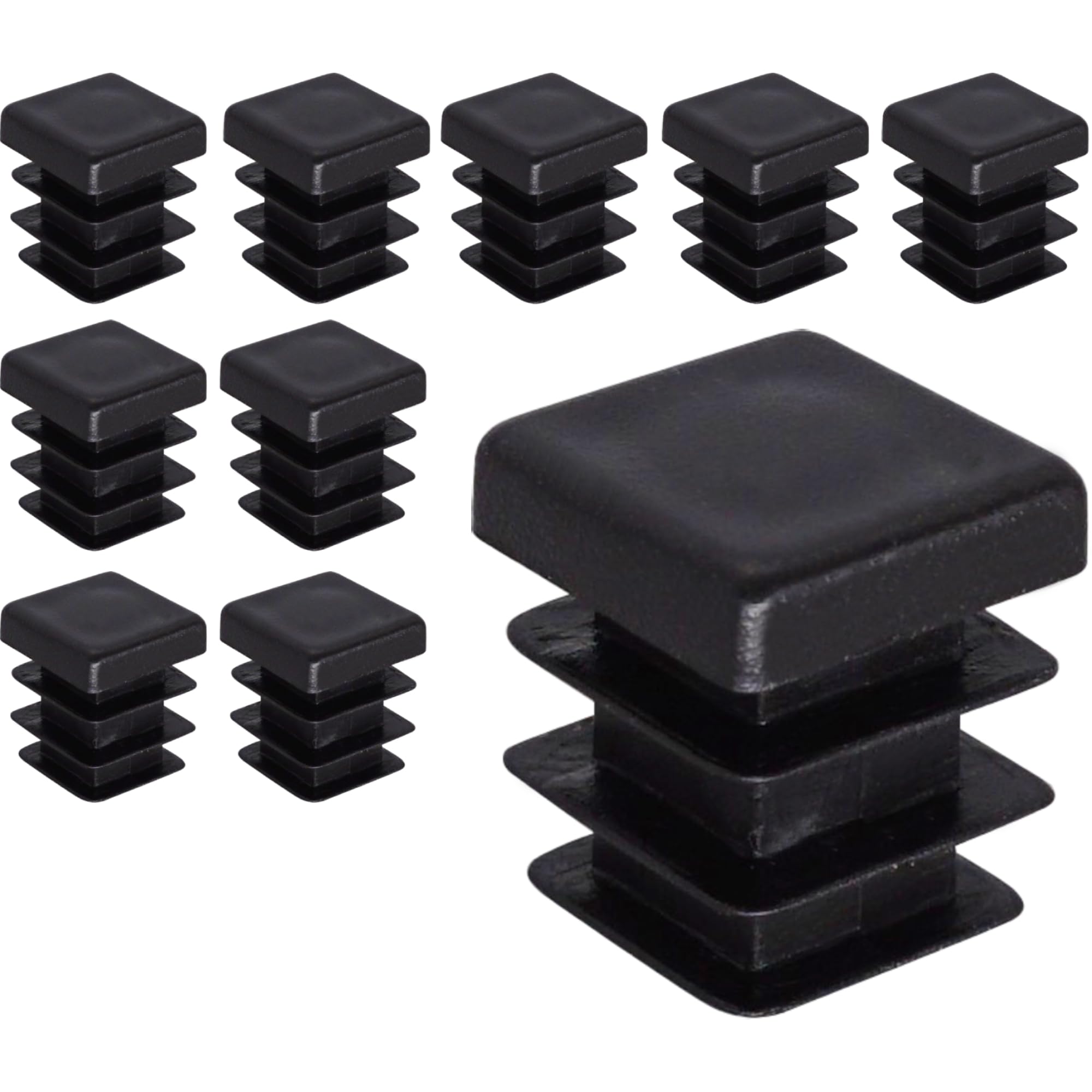 SKIR'CO (10 pcs) Square Plastic Plugs 12 x 12 mm, Mat Tube End Caps, Square Tube Inserts, Fence Post Plugs, Black RAL 9005