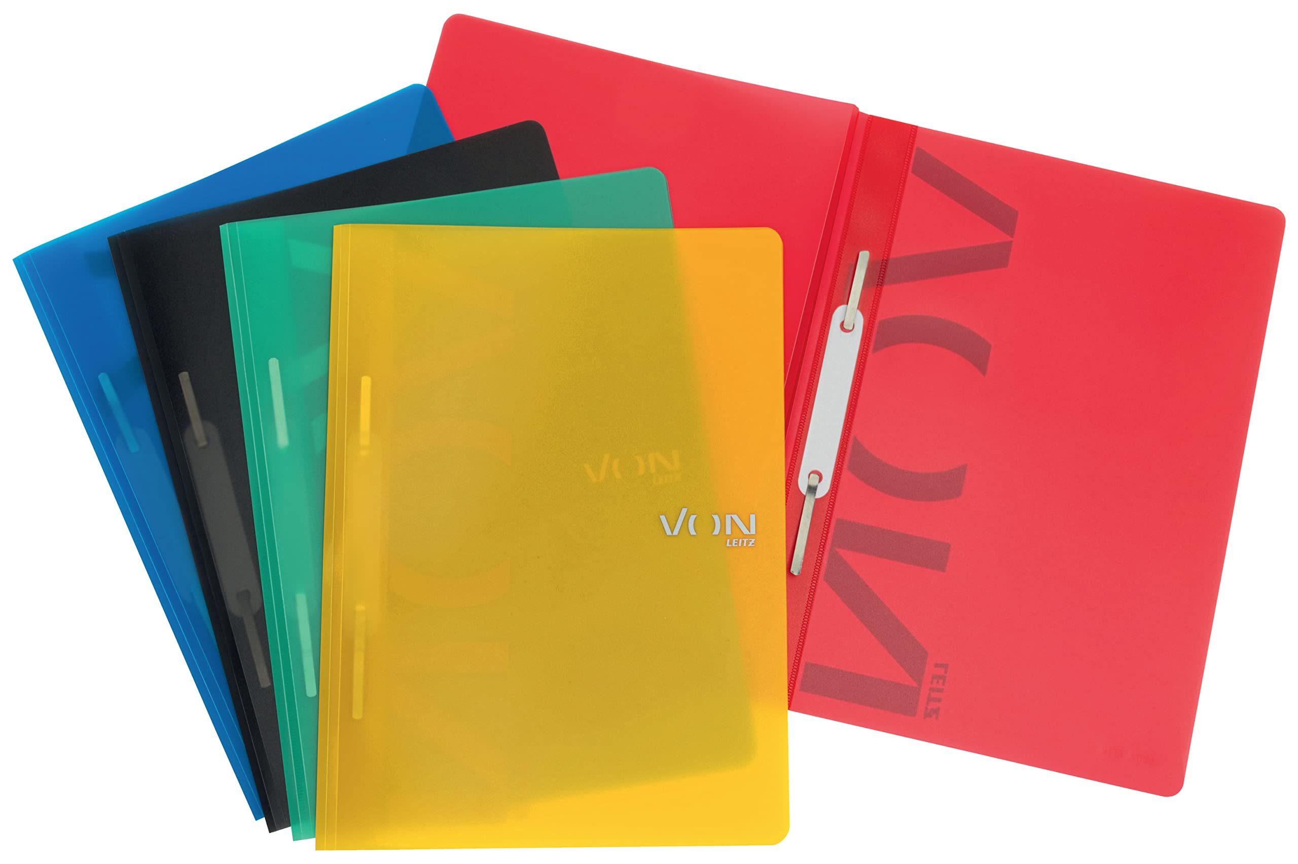 VON Leitz 46791099 Pack of 5 A4 File Folders, Polypropylene Plastic, for 100 Sheets, Flexible Softcover Folder, for School and Home, Multi-Colour