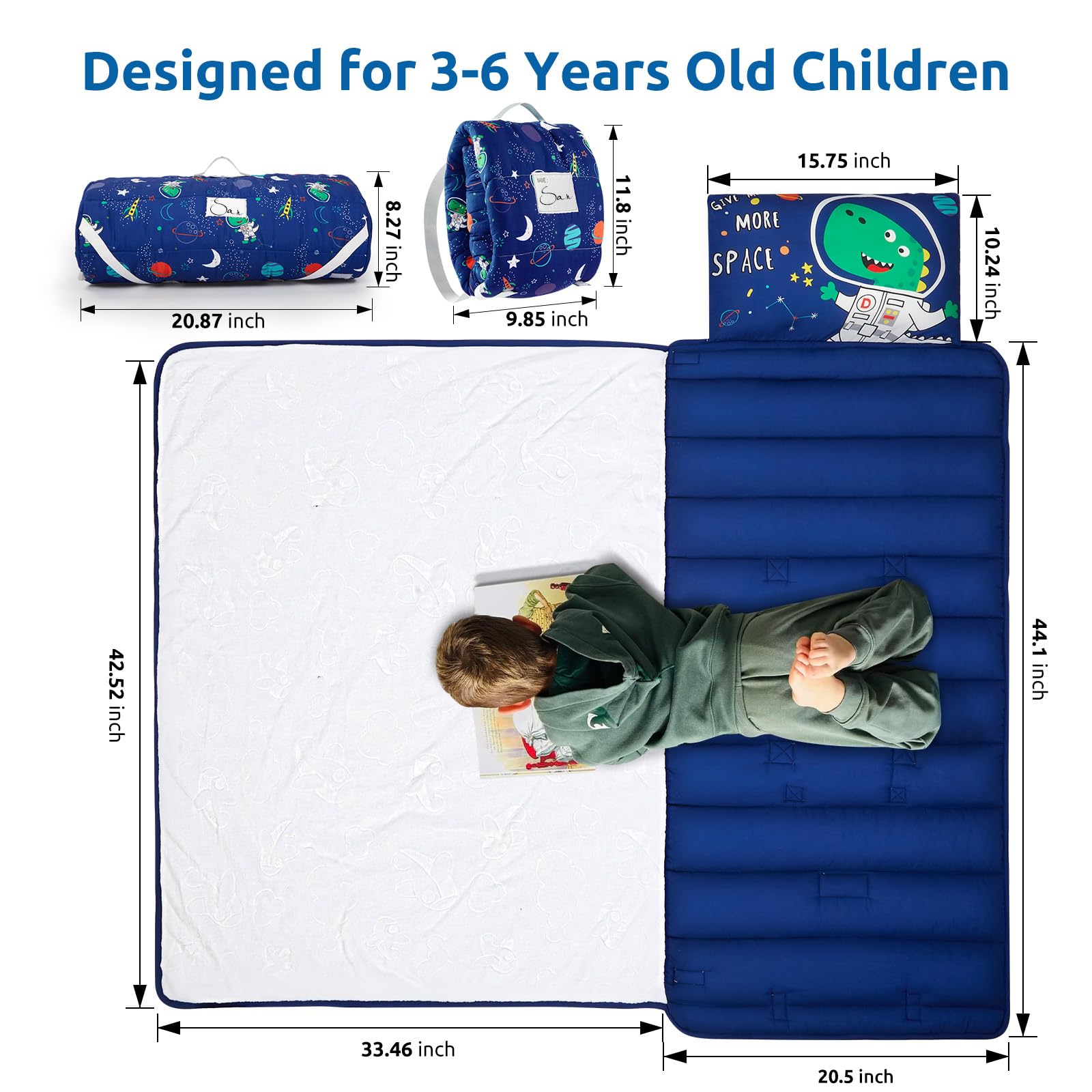 Toddler Nap Mat with Pillow and Blanket, Soft Sleeping Bag for Kids Boys and Girls, Slumber Bags Kids for Preschool, Daycare, Travel, Camping, 54
