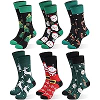 Christmas Socks For Men, 6 Pack Mens Christmas Socks, Xmas Crew Socks US Size 6-13
