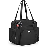 LoDrid Teacher Tote Bag with Padded Bottom, Teacher Utility Bag for Work, Large Women Work Tote Bag with Zip-Top Closure