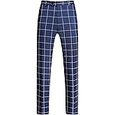 UNINUKOO Mens Classic Suit Pants Straight Fit Modern Formal Dress Pants Separate Trousers for Men US Size 34W x 32L Plaid Navy