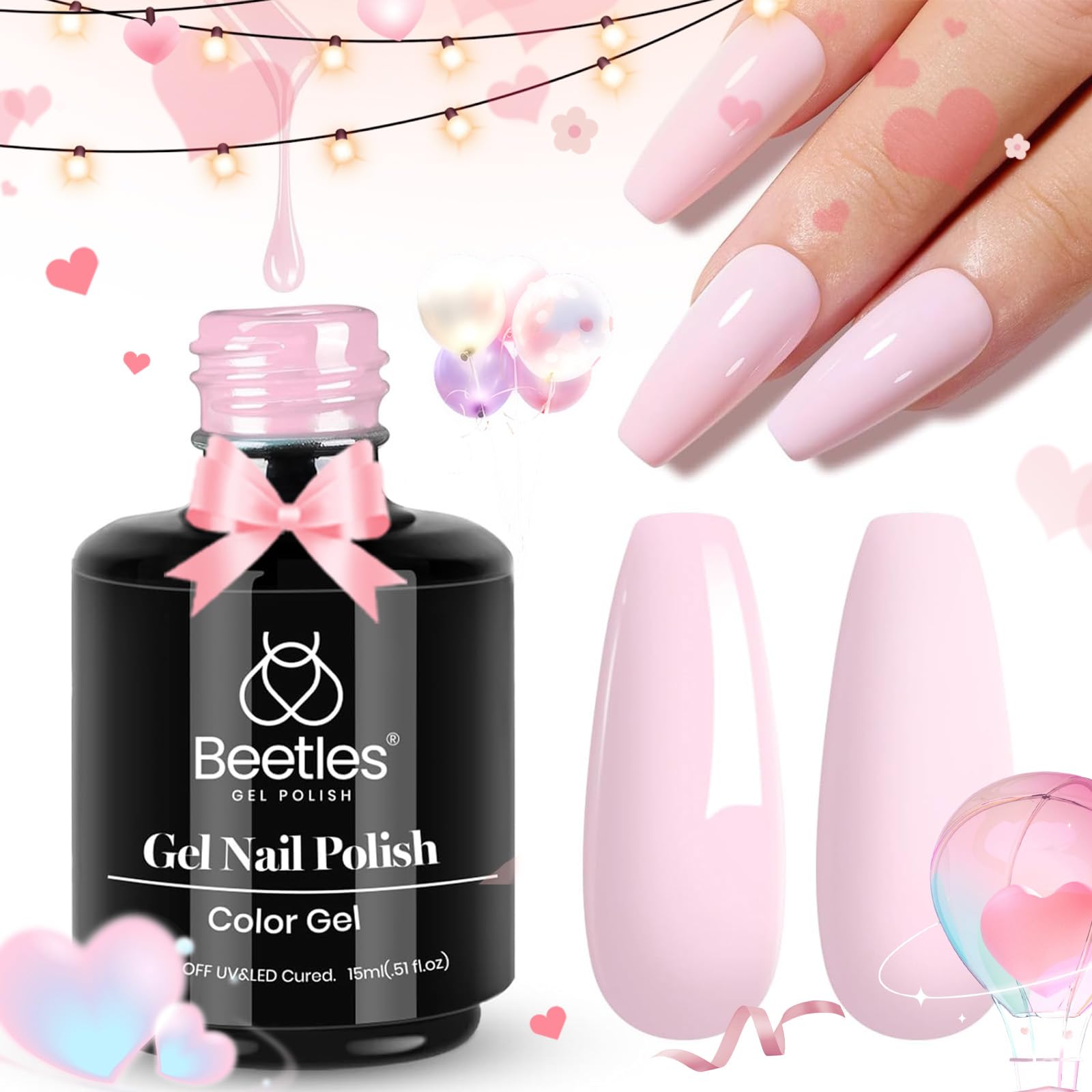 Beetles Pink Gel Nail Polish Spring Barely Pink Gel Polish Soak Off LED Nail UV LED Lamp Pastel Nail Art Manicure Salon DIY Home 0.51Oz Gift for Women - Image 8
