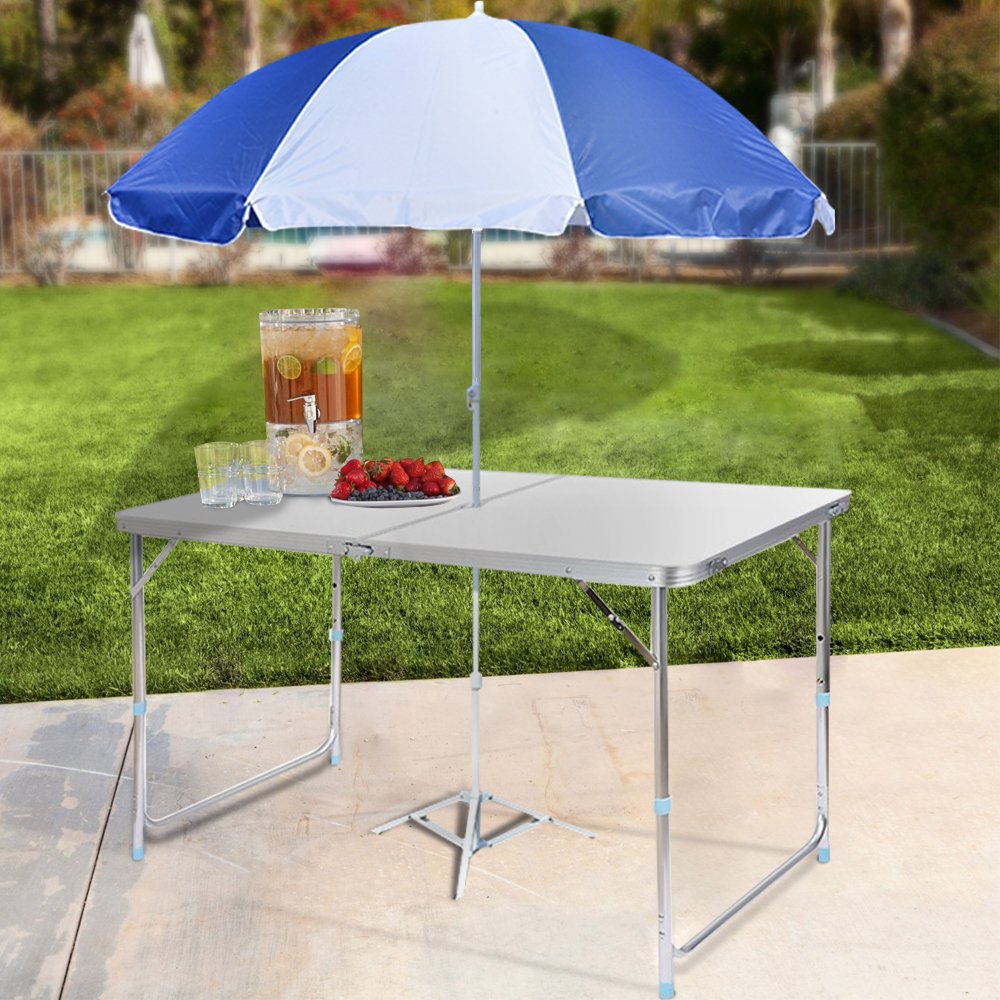 Homdox Height Adjustable Camping Folding Table Aluminum Table with Portable Carrying Handle Multi Purpose for Indoor Outdoor, White
