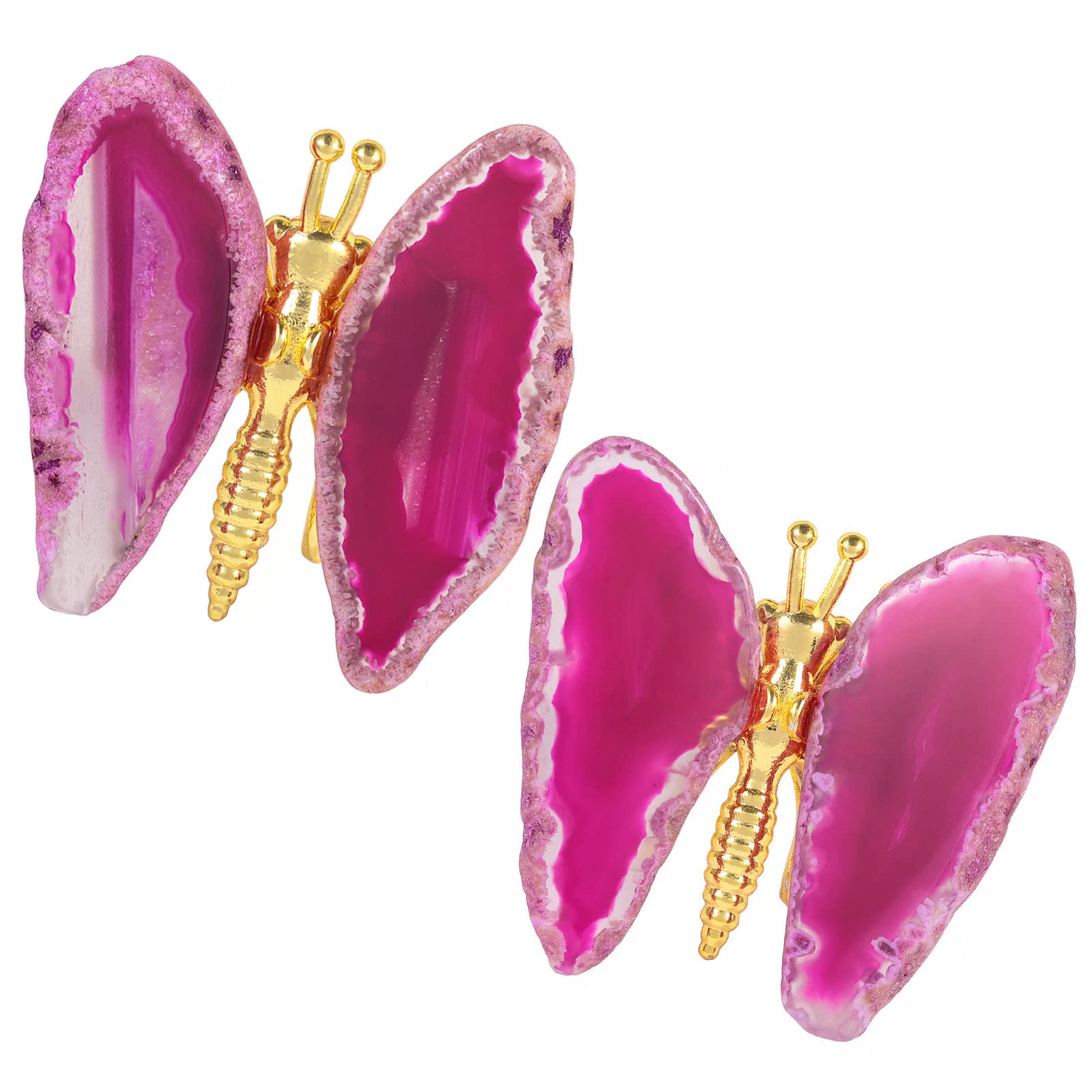 Nupuyai 2pcs Rose Agate Slice Butterfly Statue Decorative Ornament Set of 2, Crystal Stone Butterfly Figurine for Home Office Desktop Car Decor
