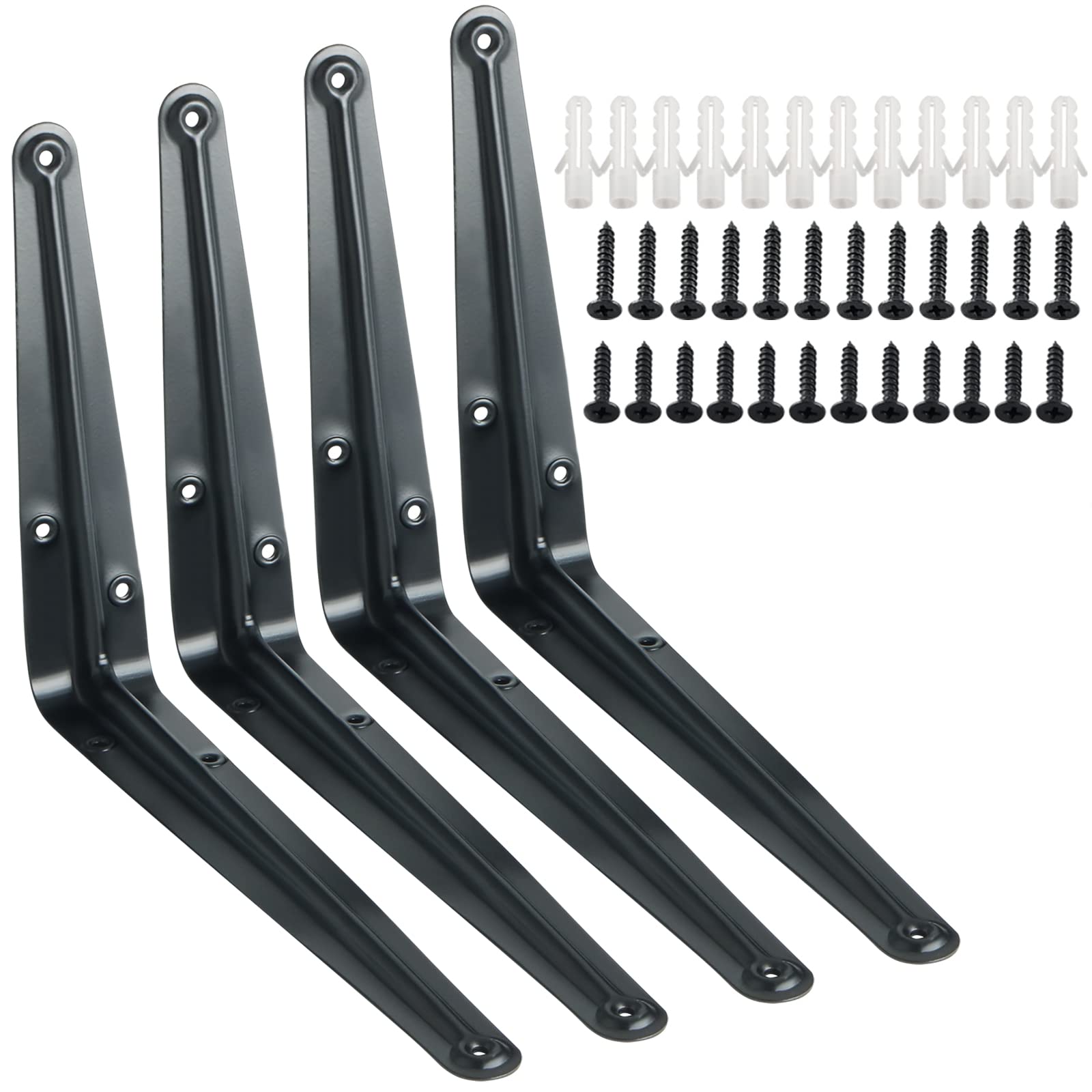 Sayayo 4Pcs Shelf Brackets 10 inch, Black L Brackets Heavy Duty Angle Shelf Supports London Style