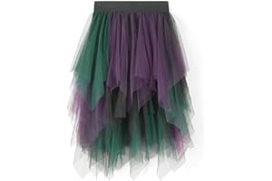 IMISSILLEB Tulle Skirt for Women Asymmetrical Pleated Tutu Midi Skirt Casual Cocktail Party Beach Elastic Waist Mesh Layered Skirts