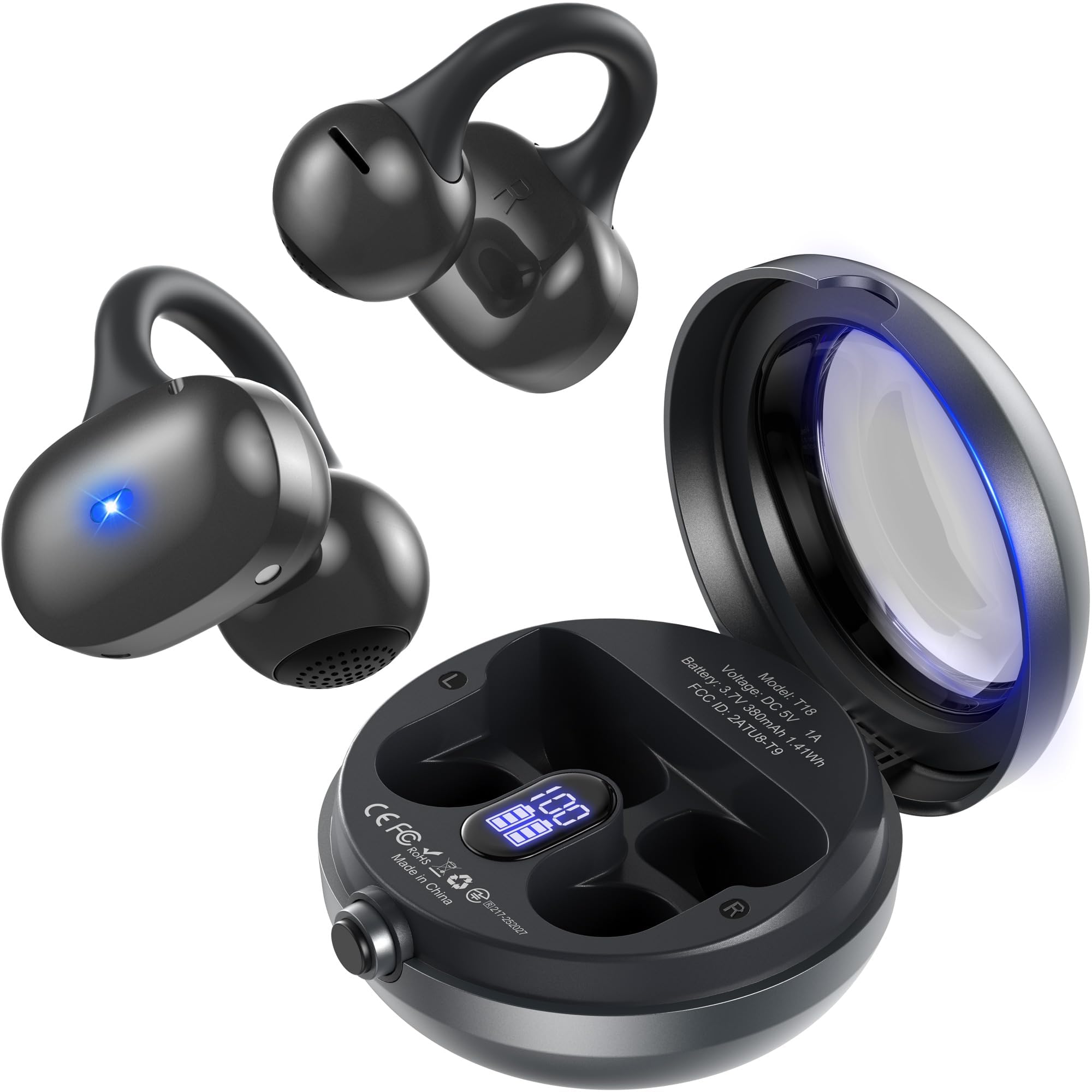 FWFX ワイヤレスイヤホン Bluetooth 5.4 イヤーカフ イヤホン クリップ式 オープンイヤー ヘッドフォン 洗練された音質 40時間連続再生 バッテリー残量表示 IPX5防水 Type‐C急速充電 クリアな通話 マイク内蔵