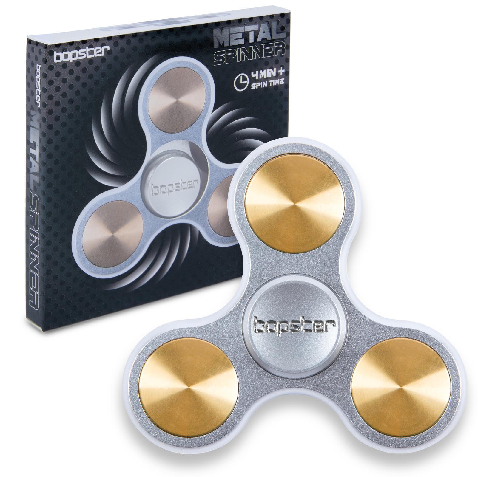 bopster Metal Spinner | Handheld Tri Fidget Spinner for Kids & Adults | Up to 4+ Minute Spin Time, 73g | Smooth Desk Toy for Stress Relief, Focus & Sensory Play | Sliver