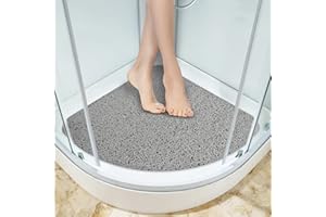 Corner Shower Mat, Non Slip Bath Mat, Loofah Shower Stall Mats for Walk-in Shower, 21 x 21 Inches Shower Floor Mat with Drain