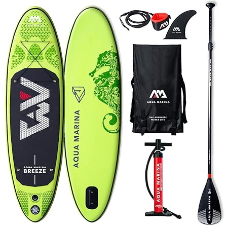 AM Aqua Marina Breeze Stand Up Paddle Board 9.0” Grün aufblasbar iSUP im Set, 275 x 76 x 12 cm