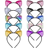 WXJ13 10 Pieces Cat Ears Headbands Reversible Sequins Headbands Hair Accessories for Girls and Women