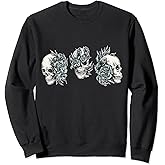 Skull Flowers, Sugar Skull Tattoo Gothic Roses Gift Sweatshirt