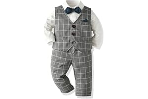 Volunboy Baby Boy Suit Toddler Formal Outfit Kids 3 Piece Vest Gentleman Clothes Long Sleeve Shirt and Pants Set