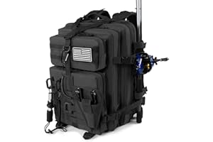 TBNBO 45l Large Fishing Tackle Backpack with Removable Plier Holder & Rod Holders, Fishing Gear and Tackle Box Organizer, Hiking Rucksack without Tackle Box,Black Tactical Bag