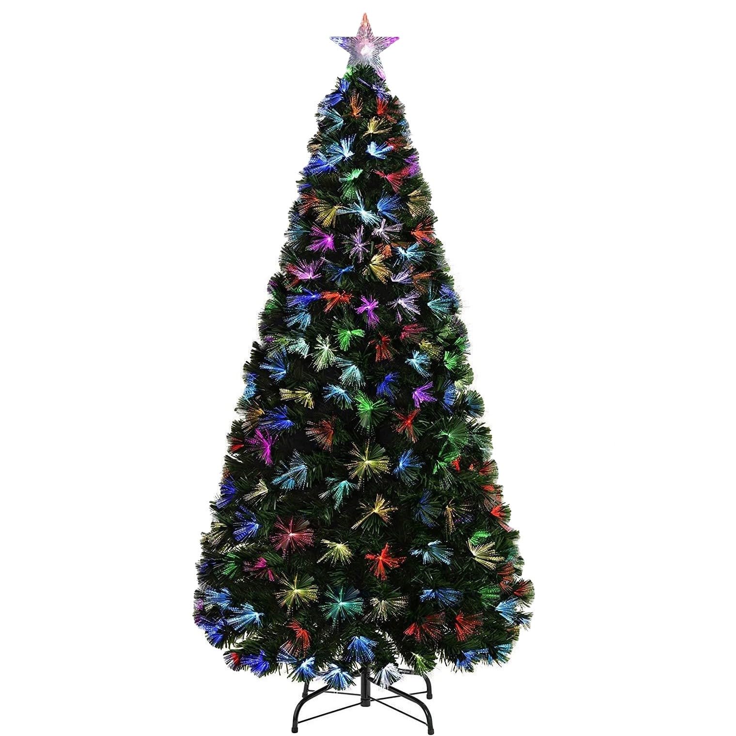 4Ft/120cm Fibre Optic Christmas Tree with Star Topper - Firework Flower Light Effect - Pre-Lit Green Artificial Xmas Tree - Multicolor Changing Lights — image 1