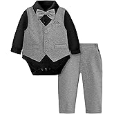 A&J DESIGN Baby Formal Outfit Boy Infant Clothes Toddler Gentleman Wedding Suit, Dress Shirt + Vest + Bow Tie + Pants Set