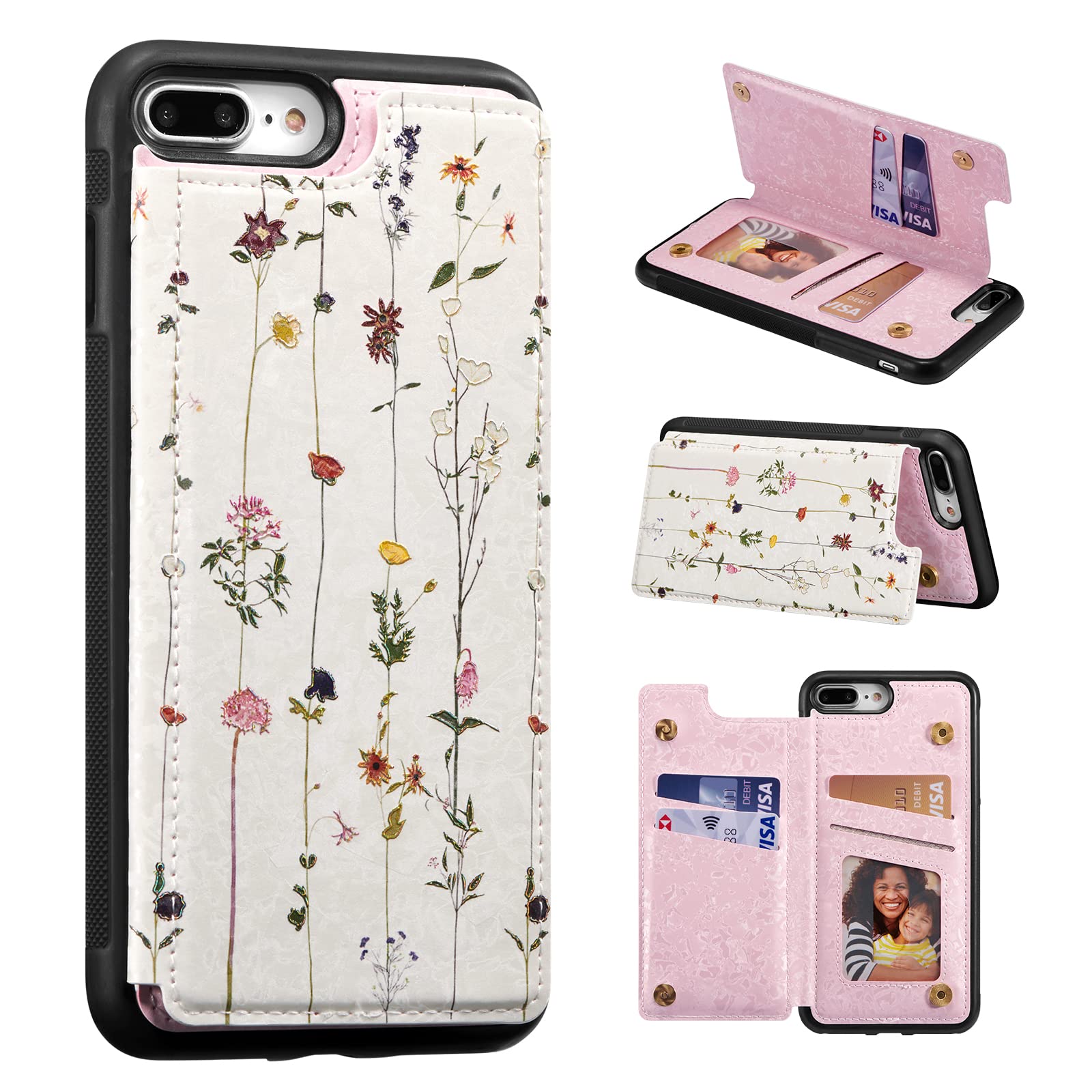 UEEBAI Wallet Case for iPhone SE 2022 5G/iPhone 7/iPhone 8/iPhone SE 2020 with Card Slots, PU Leather Cover Kickstand RFID Blocking Magnetic rilievo Flower Shockproof Flip Case Women Girls - Tree Vine