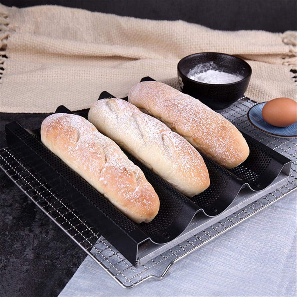Non-Stick Perforated Baguette Pan - Homthia Stainless Steel Baking Mold,3 Slots (Black)