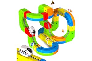 GraceDuck Magnetic Train Set for Kids, 69 Pieces Blocks DIY Building 3D Race Track Kits with Electric Train and Traffic Signs