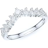 PRSTANI Solid Sterling Silver Slight V Shaped Curved Claws Set Simulated Diamond Matching Ring Wedding Band