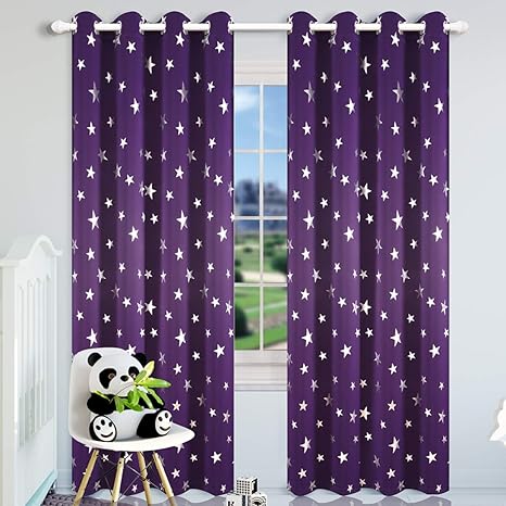 Kotile Thick Room Darkening Curtains For Girls Bedroom Foil Print Star Patern Grommet Window Curtain Drapes For Nursery Room W52 X L84 2 Panels