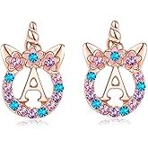 TRWWELL Cute Initial Unicorn Hypoallergenic Stud Earrings Rhinestone Initial Letter Stud Earrings for Girls Unicorns Jewelry Gifts for Kids