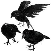 Halloween Crow Decorations - Realistic Handmade Crow Black Feathered Crow | Halloween Crows and Ravens Decor, Scary Black Ravens Birds, For Outdoors and Indoors Halloween Decor