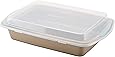 Rachael Ray Cucina Nonstick Baking Pan With Lid and Grips/ Nonstick Cake Pan With Lid and Grips, Rectangle - 9 Inch x 13 Inch, Brown