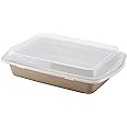 Rachael Ray Cucina Nonstick Baking Pan / Cake Pan With Lid and Grips, Rectangle - 9 Inch x 13 Inch, Brown