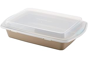 Rachael Ray Cucina Nonstick Baking Pan / Cake Pan With Lid and Grips, Rectangle - 9 Inch x 13 Inch, Brown