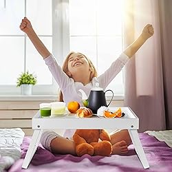 Bamboo Bed Tray Table with Folding Leg, Breakfast