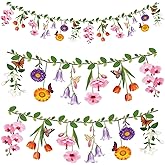 Ghegicu 2PCS Flower Banner Reusable Wildflower Garland Floral for Spring Party Enchanted Garden Theme Picnic Wedding Baby Shower Birthday Tea Party Christmas Valentine's Day Supplies Home Decorations