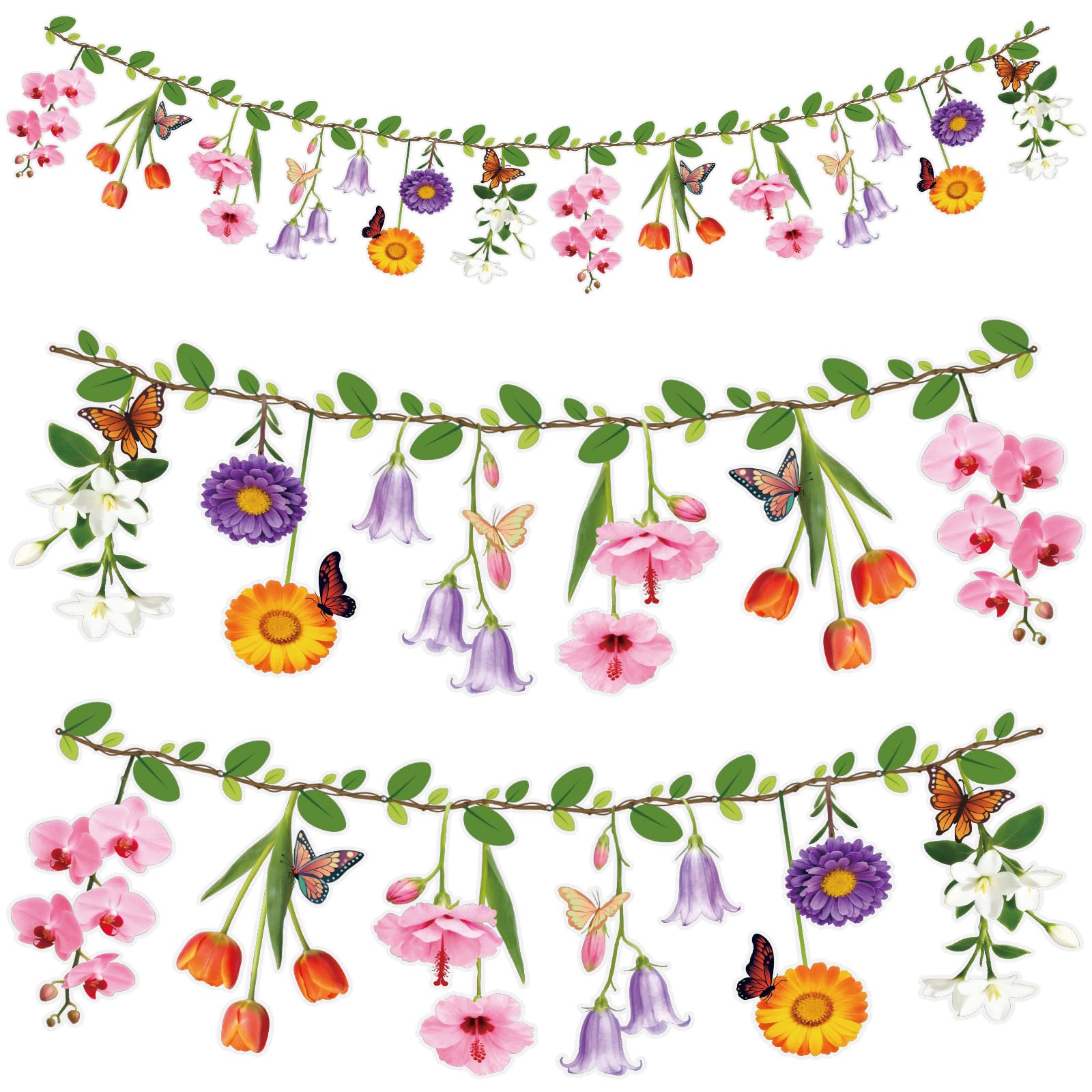 2PCS Flower Banner Reusable Waterproof Wildflower Garland for Garden Party Woodland Tropical Theme Wedding Baby Shower Birthday Tea Party Supplies Home Decorations (Pink)