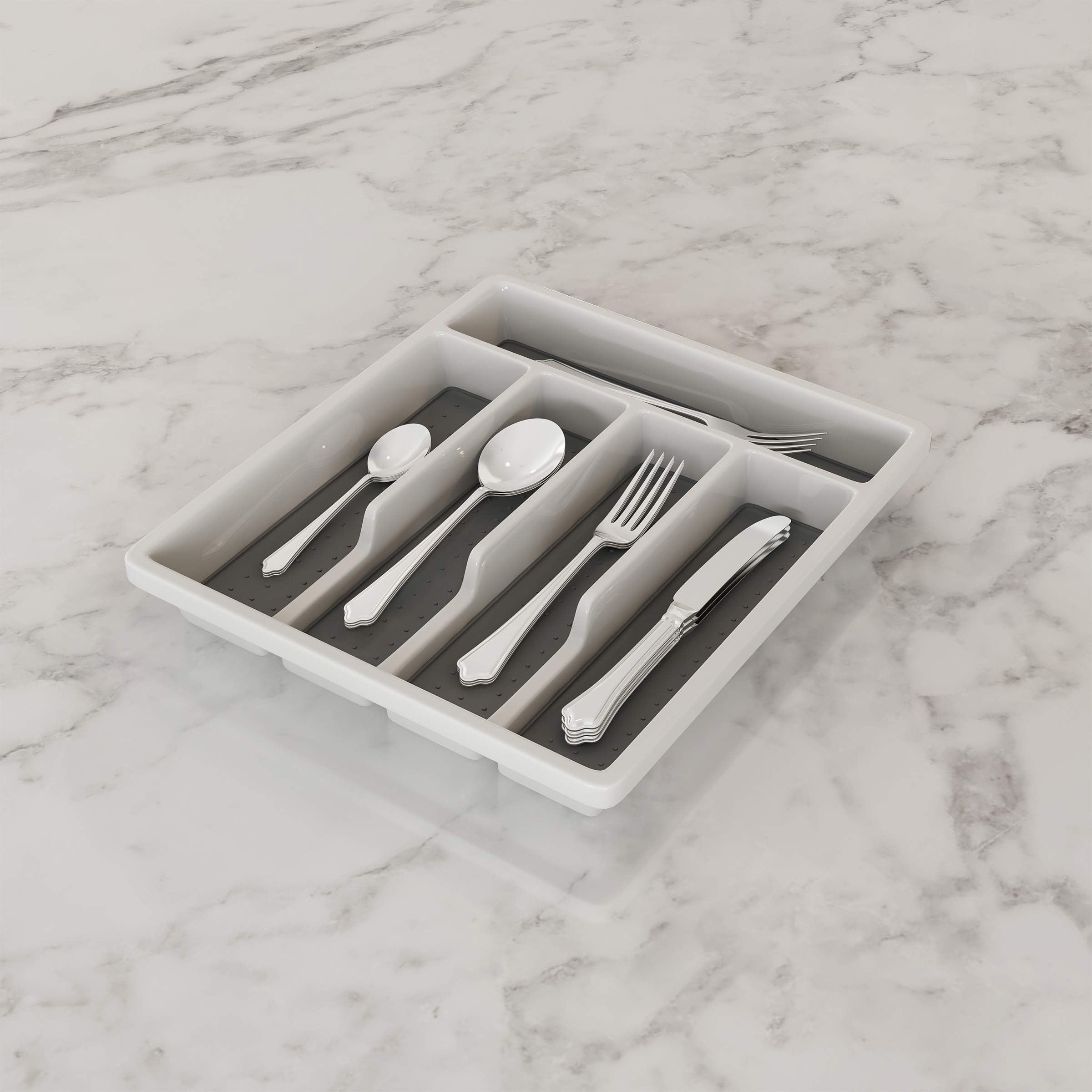 Lavish Home Silverware Organizer – 5 Compartment Plastic Flatware, Cutlery and Utensil Drawer Storage for Home or RV with Non-Slip Rubber Liner