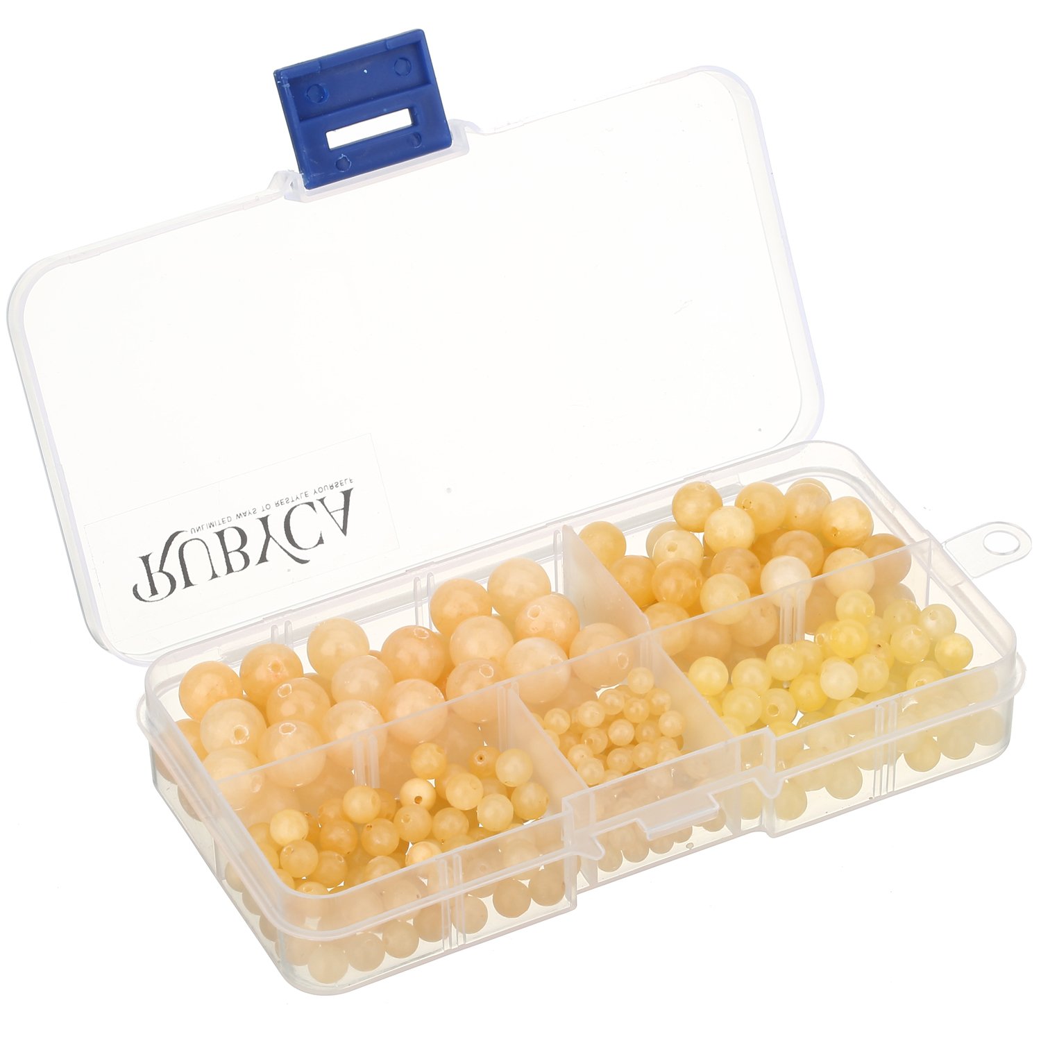 RUBYCA Natural Rice Jade Gemstone Round Loose Beads Organizer Plastic Box Jewelry Making Mix Sizes