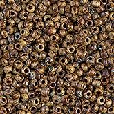 Miyuki 8/0 Seed Beads – Picasso Brown Tan Matte, Japanese Glass Round Rocailles, 3mm Beads for Jewelry Making & Crafts, 22 g., Approx. 836 Beads