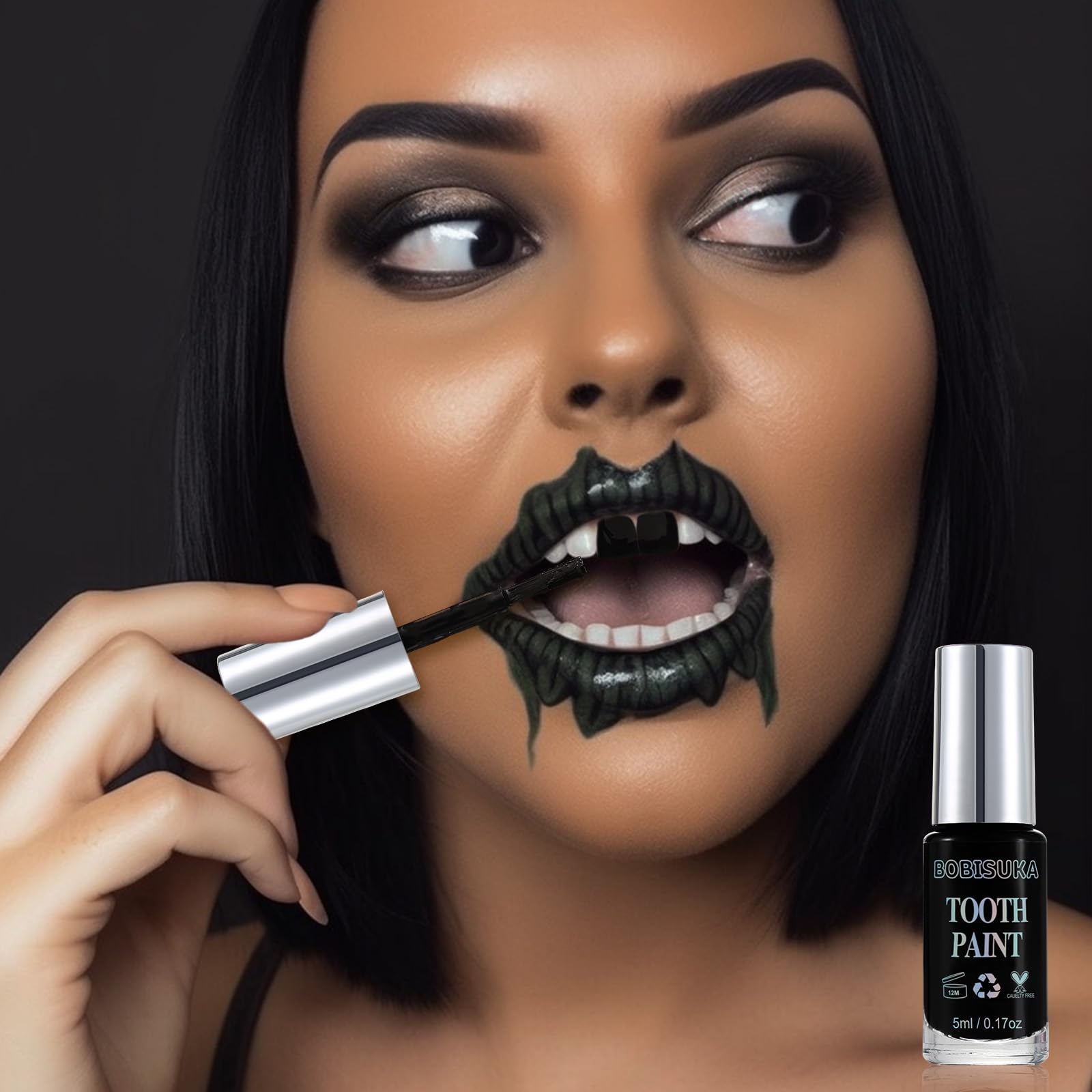 BOBISUKA Black Tooth Paint, Professional Black Out Teeth Makeup Solution - Safe, Quick Dry & Realistic, Perfect for Cosplay, Halloween Makeup, Theater, and Special Effects (5 ml)