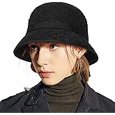 Winter Bucket Hats for Women 100% Wool Derby Hat Lady Church Cap Lace Fedora Hat