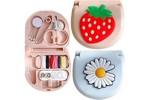 FKOG 2Pcs Mini Sewing Project Kit, Portable Travel Sewing Kits Family Sewing Supplies Repair Kit Sewing Thread Accessories DIY Sewing Supplies Organizer (Pink and Blue)