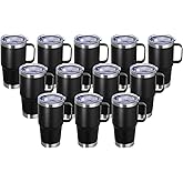 Abbrevi 20 oz Stainless Steel Tumbler with Handle Bulk Metal Insulated Tumblers Travel Coffee Mug with Handle Double Wall Tumbler Cup with Lid and Straw, Black 12 Pack