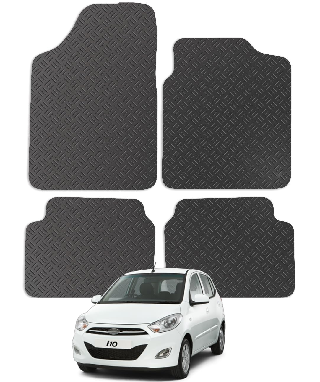 Carsio Car Mats 4pc Set For Hyundai i10 2009-2014 Tailored Fit Rubber Floor Mat Complete Accessory Black Custom Fitted - Anti-Slip Backing, Heavy Duty & Waterproof
